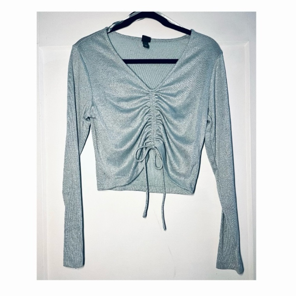 Silver Blue Ruched Women's Top - L